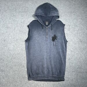Diesel Pullover Hoodie Men's Size Medium Blue Grey Sleeveless Faded 1/4 Zip
